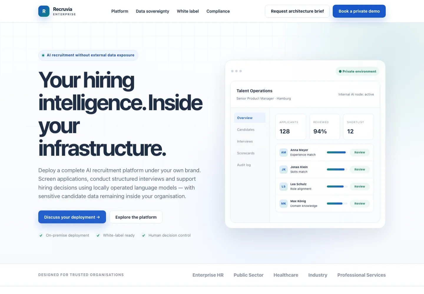 Startseite von Recruvia